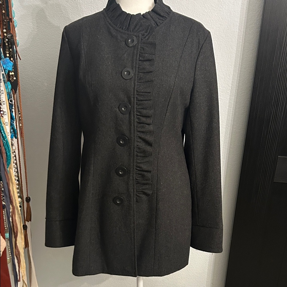 Tulle Charcoal Ruffled Trench Coat